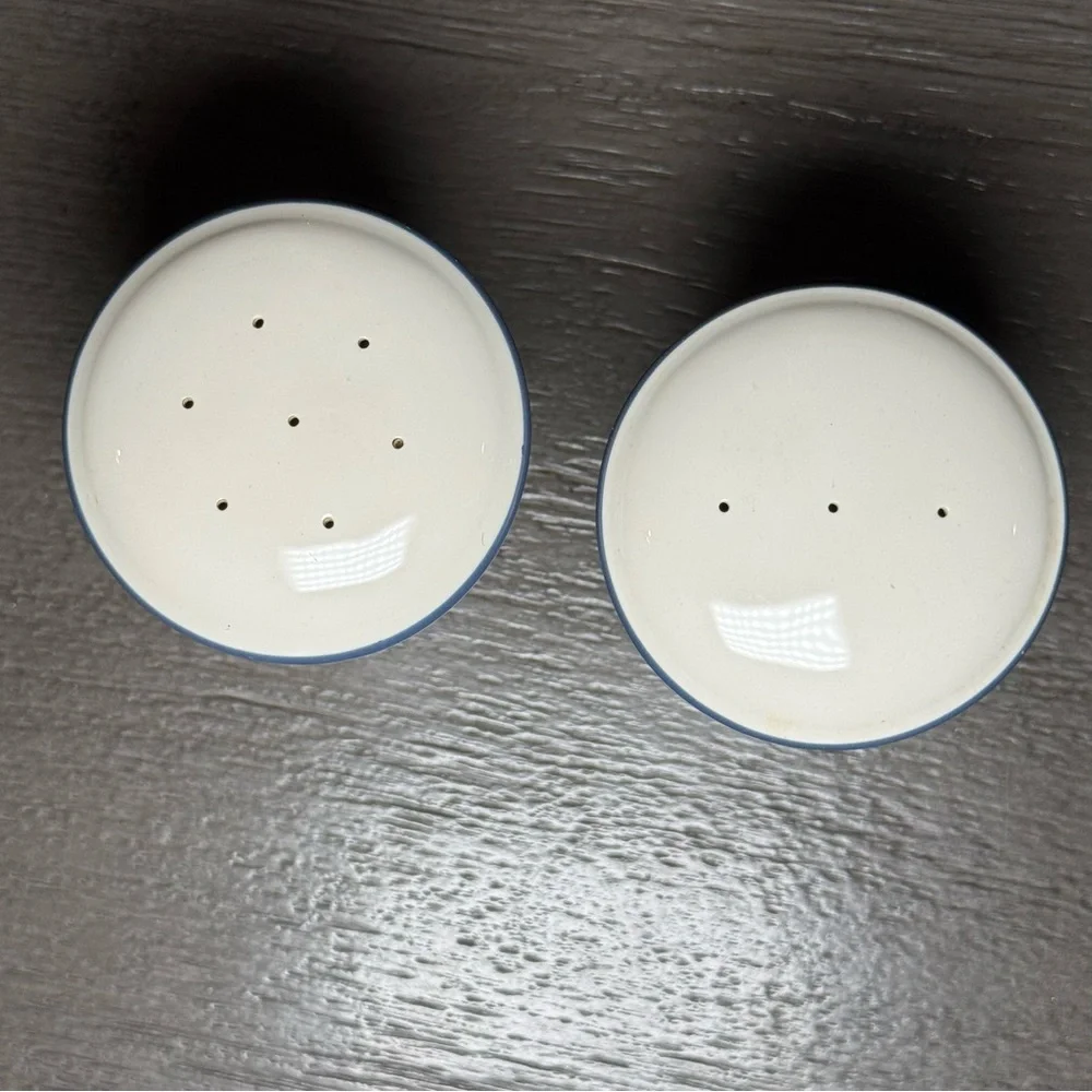Lenox Chinastone Set 2 Salt And Pepper Shakers Poppies On Blue Pattern